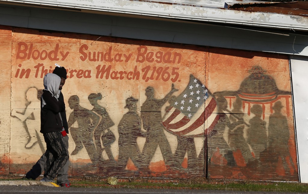 A mural depicting the civil rights movement is seen in Selma