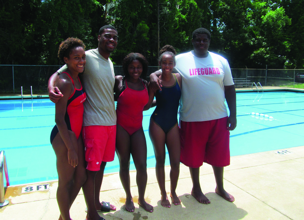 From left, Eccoe Jones, 21, James Molette, 26, Kaylan Simmons, 18, Azaria Jones, 17, and Hunter Smith, 19, all work together conducting American Red Cross swim lessons at Underwood Pool in Birmingham. (KATHRYN SESSER-DORNÉ PHOTOS, SPECIAL TO THE TIMES)