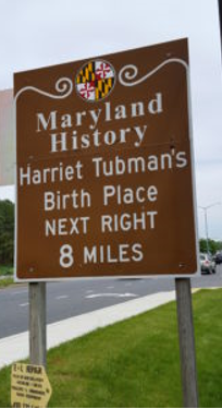 A street sign for Harriet Tubman Birth Place on Maryland's Eastern Shore.