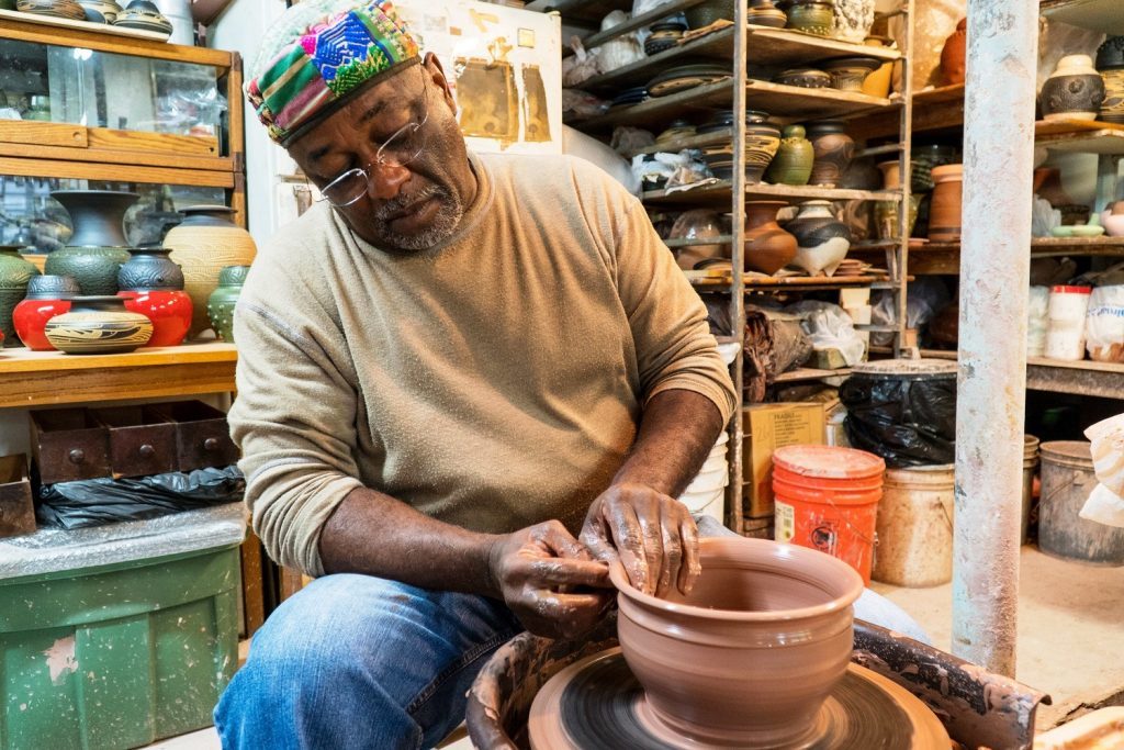 Potter Charles Smith creates finely detailed, widely admired works of art in his Mobile studio, but he says even his crude early creations filled him with the sense that “I made this.” (Mark Sandlin, Alabama NewsCenter)