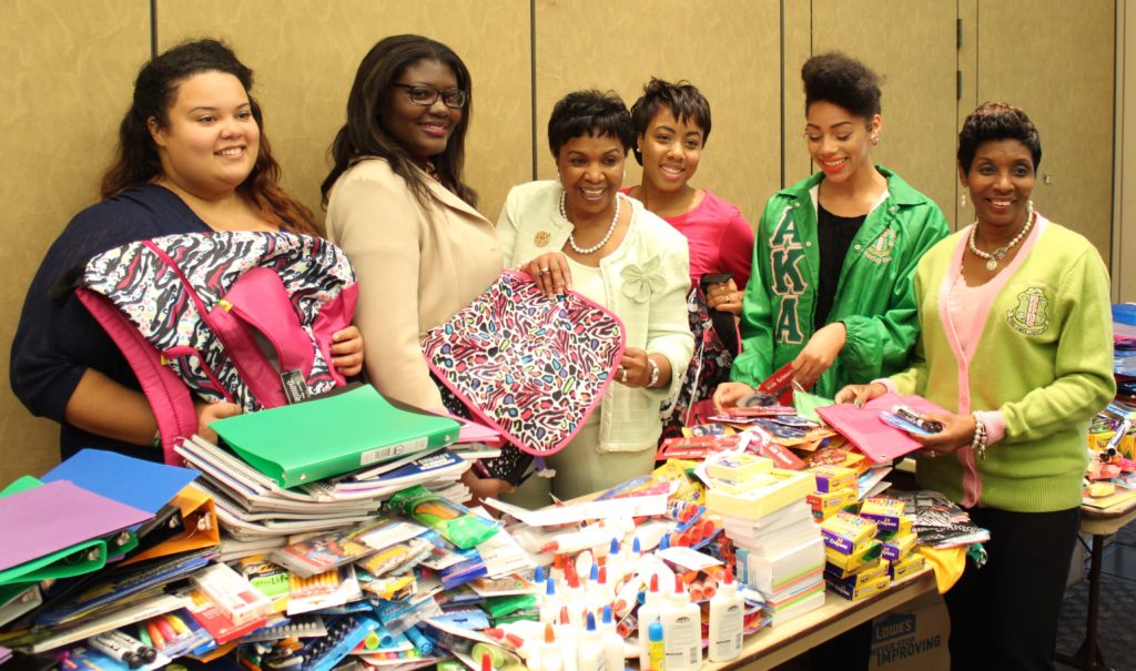AKA South Eastern Region members support the sorority’s One Million Backpacks initiative. Members will donate and distribute one million backpacks and related school supplies to students over a four-year period through the end of 2018. (Provided photo)