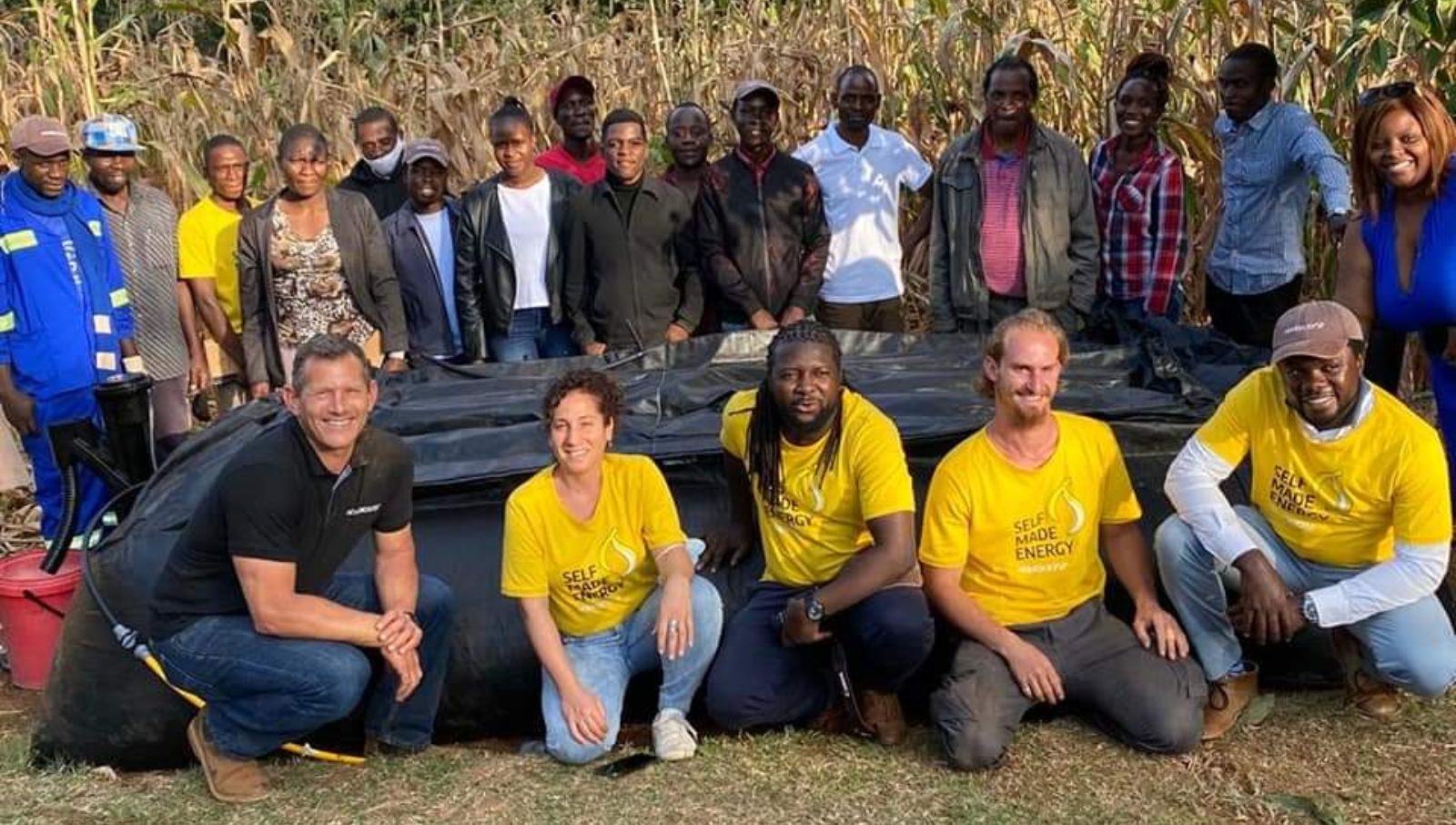 HomeBiogas team members and associates during a pilot to test out the company’s solution in a refugee camp in Africa. (Courtesy of HomeBiogas)