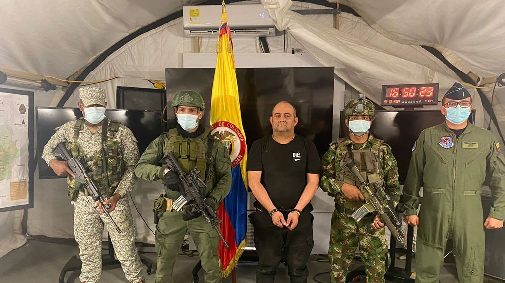 Dairo Antonio Úsuga David, aka Otoniel, the head of the Gulf Clan cartel, was captured in Antioquia, Colombia. Two New York courts await his extradition to try him for conspiracy and cocaine trafficking.  (Karen Salamanca/Courtesy of Colombia's Mindefensa)