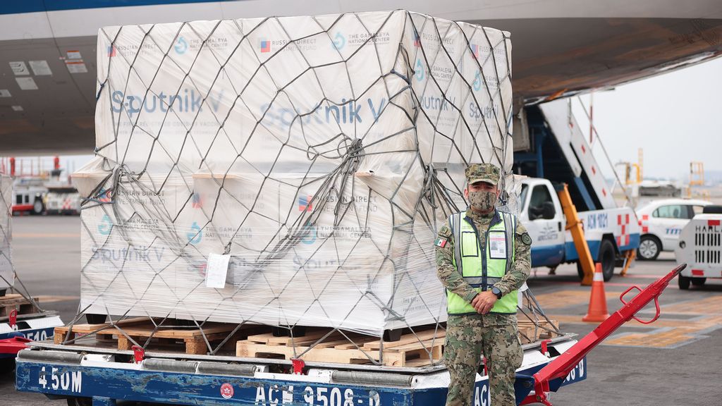 A shipment of the Russian Sputnik V vaccine arrives at the Benito Juárez Airport in Mexico City on April 29. Many Latin Americans received this vaccine, which is not approved in several countries. (Hector Vivas/Getty Images)