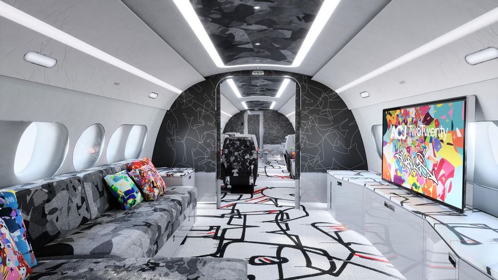 A rendering of a custom-designed cabin for an ACJ Two Twenty luxury jet. (Herve Gousse/Master Films)