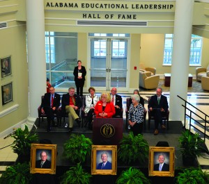 Pam Doyle, Vice President of the Alabama Association of School Boards, presents the late Gary Warren for induction into the Alabama Educational Leadership Hall of Fame on Thursday at Troy University. Representing Warren, a longtime educator and former member of the Alabama State Board of Education, was his wife, Linda.   
