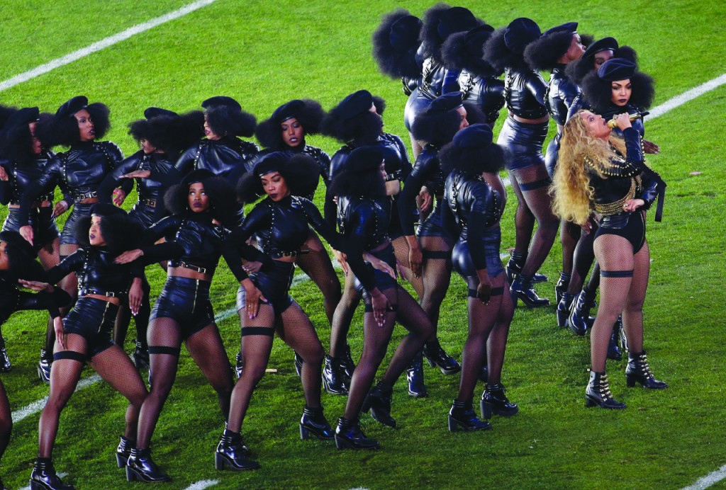 Caption: Beyoncé performs during halftime of the NFL Super Bowl 50 football game Sunday, Feb. 7, 2016, in Santa Clara, Calif. (AP Photo/Charlie Riedel)