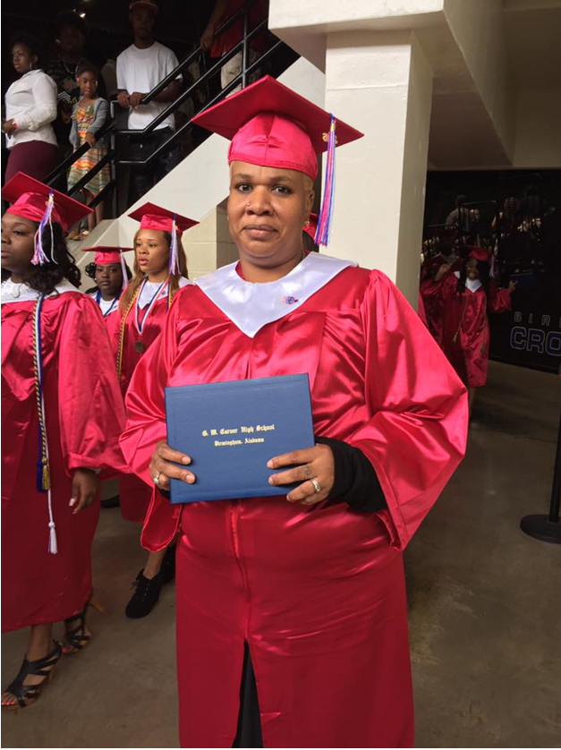Debra Redwine walked across the stage in honor of her son, Armani Flowers. 