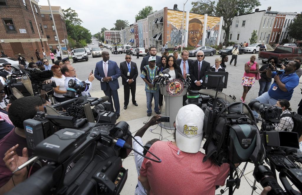 Marilyn Mosby speaks to press in Baltimore. (Steve Ruark/Associated Press)