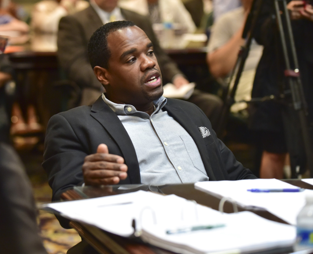 Council President Johnathan F. Austin asks a question about a proposed rental contract during the Budget and Finance committee hearing. (Frank Couch photos, The Birmingham Times)