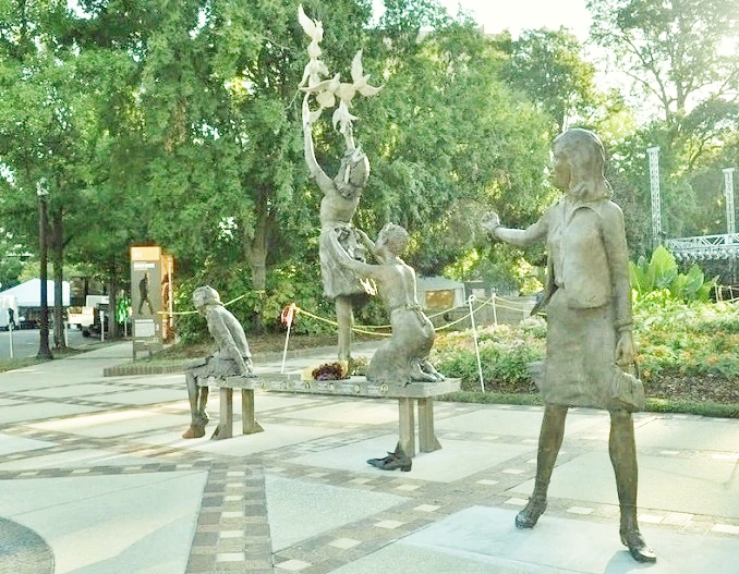 The 'Four Spirits,' designed by Elizabeth MacQueen, was unveiled at Kelly Ingram Park in September 2013. The statue depicts the four victims of the 16th Street Baptist Church bombing. (Wikipedia photo)