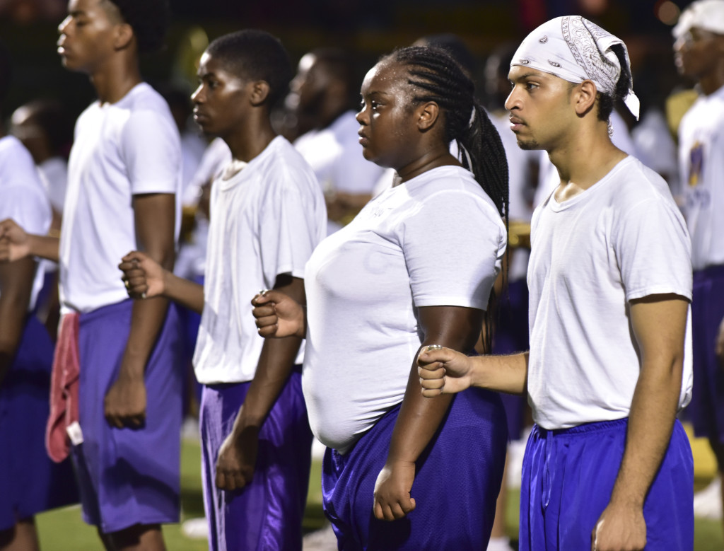 Abraham Tejeda lines up in the end zone during practice. (Frank Couch, The Birmingham Times)