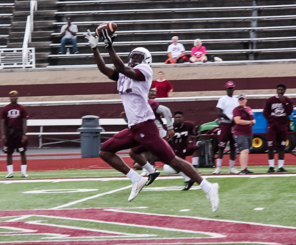Jonathan Dorsey, Alabama A&M, runs to catch a pass in the 42-19 loss against Alcorn State. (Provided photo)