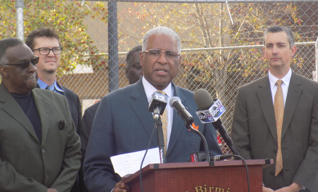 Mayor Bell, along with community leaders, announced the $40 million plan to revitalize downtown Ensley. (Monique Jones, The Birmingham Times)