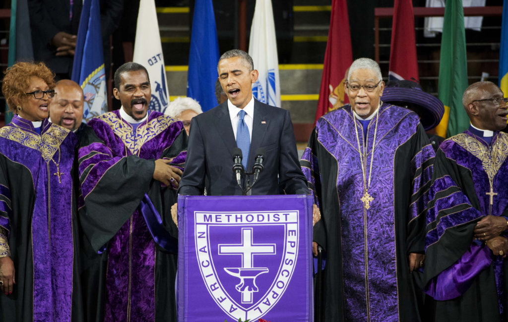In June 2015 President Obama traveled to Charleston, S.C. to mourn the nine victims gunned down during Bible study at the historic Emanuel African Methodist Episcopal Church. (David Goldman, Associated Press)