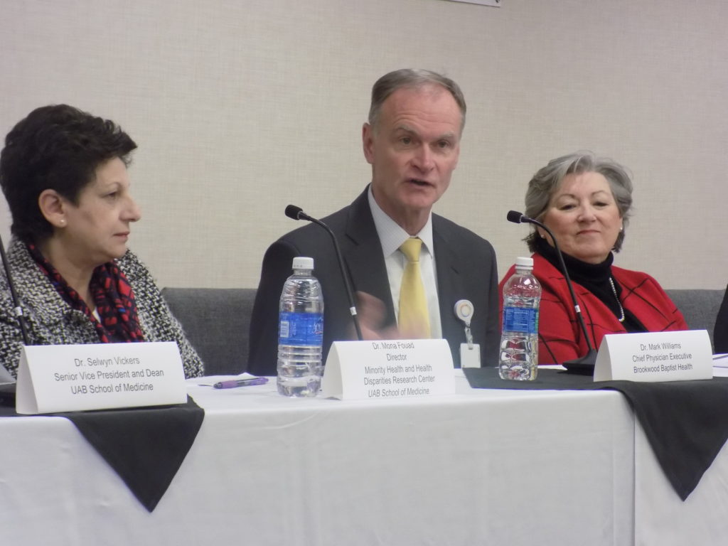 (From left) Dr. Mona Fouad, Dr. Mark Williams, and Suzanne Respess express the importance of the Affordable Care Act (Monique Jones, The Birmingham Times)