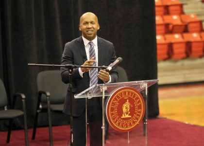 Bryan Stevenson spoke at Tuskegee University on Jan. 31. (Photo by Chris Renegar, Tuskegee University)
