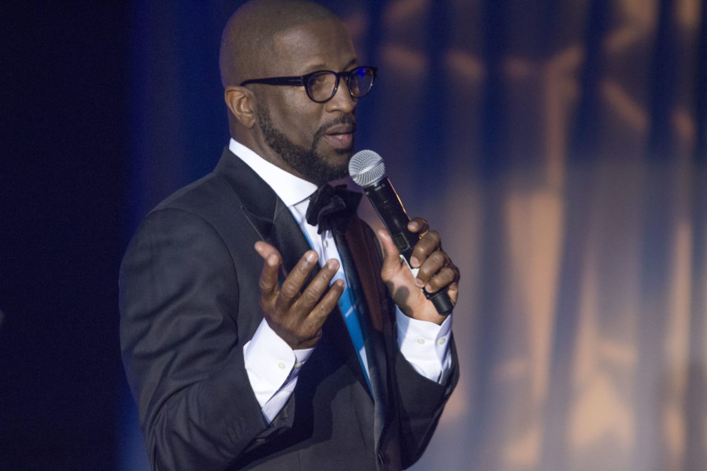 Rickey Smiley, the 2017 Sickle Cell Gala host and syndicated comedian, delivers an emotional concluding speech about his family's ties to the incurable disease and the importance of finding a cure. (Reggie Allen, for The Birmingham Times)