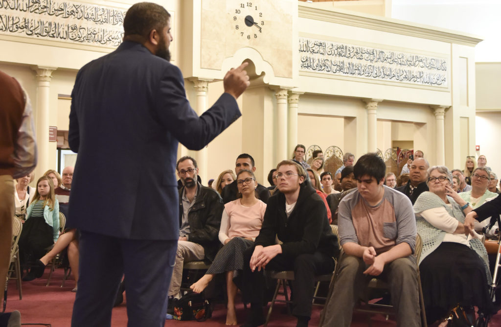 Visitors listen to an Introduction to Islam during a question and answer session in the mosque. The Hoover Crescent Islamic Center held an open house in February for visitors to learn more about Islam.(Frank Couch, The Birmingham Times )