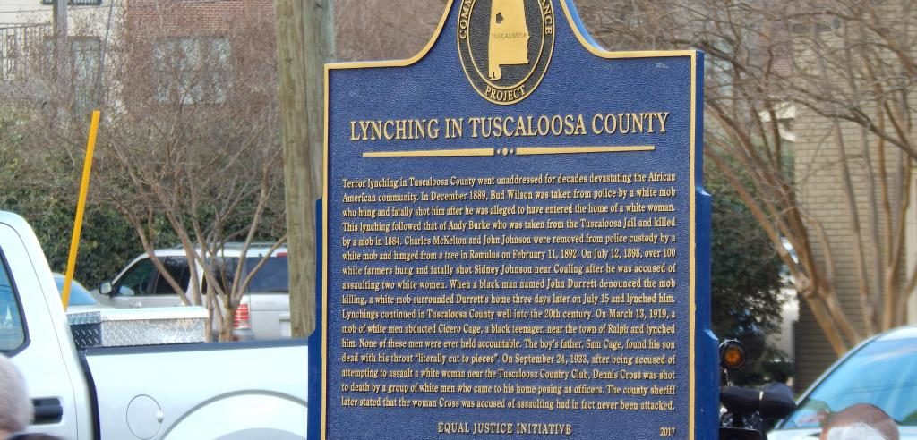 he Equal Justice Initiative unveiled this historical marker memorializing eight African American men lynched in Tuscaloosa County between 1884 and 1933. (EJI)