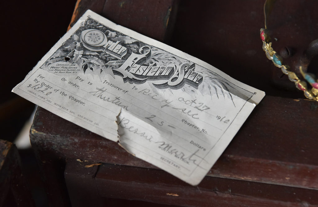 A receipt dated October 27, 1910, was found in the dilapidated hall. (Frank Couch, The Birmingham Times)