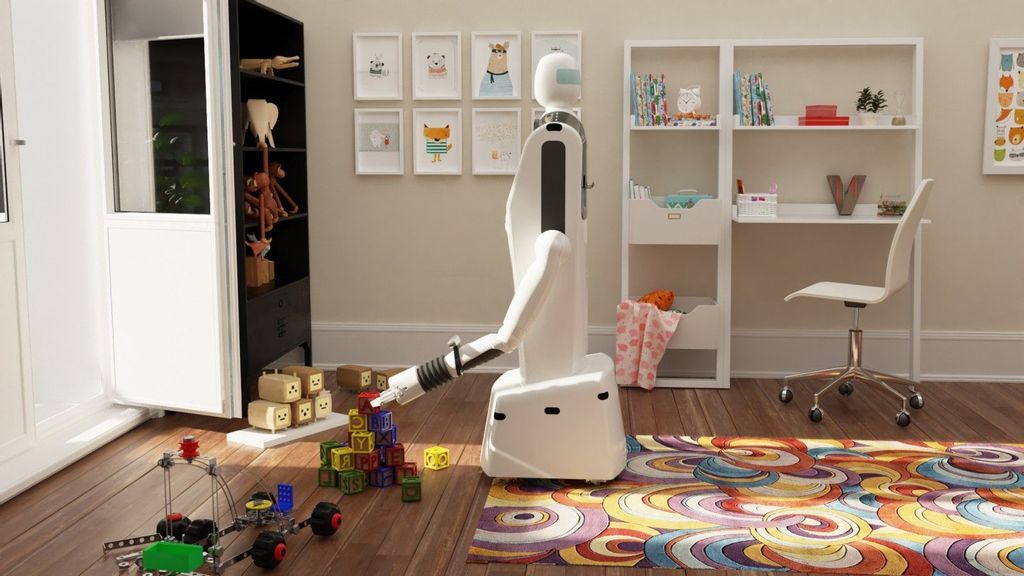 Gary the robot straightening up toys. But it can do so much more. (Courtesy of Unlimited Robotics)