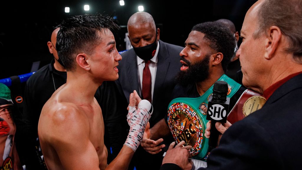 “I hurt you like five or six times. You really think you won the fight? “I hurt you like five or six times, Brandon Figueroa (left) told Stephen Fulton (right) following Saturday's disputed majority-decision loss which added Figueroa's WBC 122-pound title to Fulton's WBO version in a clash of unbeaten fighters. (Esther Lin/Showtime) 