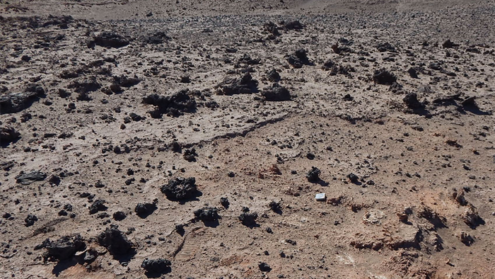 Deposits of dark silicate glass in Chile's Atacama Desert are found along a 47-mile corridor. A new study shows that those glasses were probably formed by the heat and shock caused by the explosion of a comet some 12,000 years ago. (P.H. Schultz/Brown University)