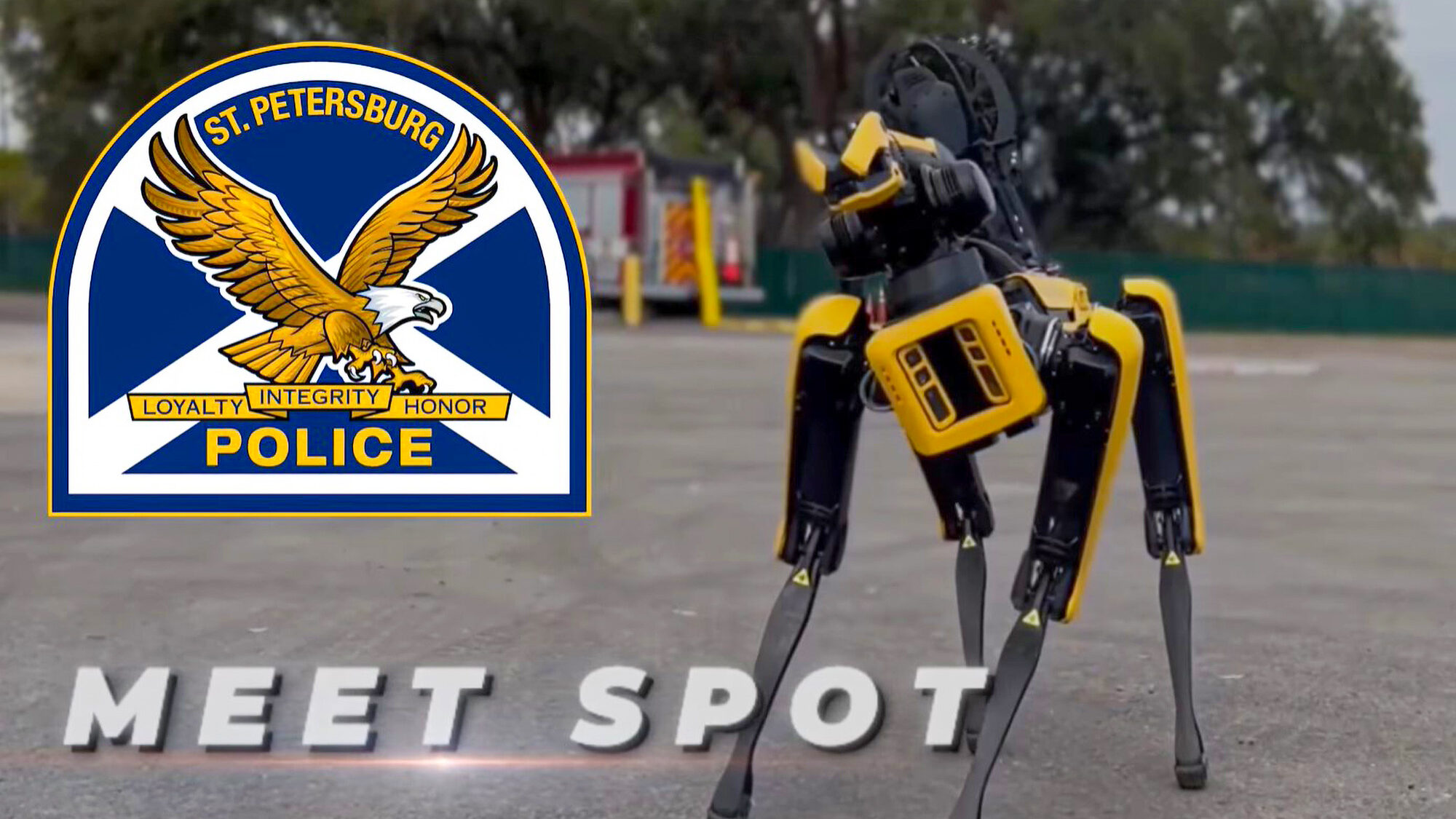 The newest member of the St. Petersburg Police Department, SPOT the remote-control robotic dog, is seen in this screenshot from a video. (St. Petersburg Police Department/Zenger)