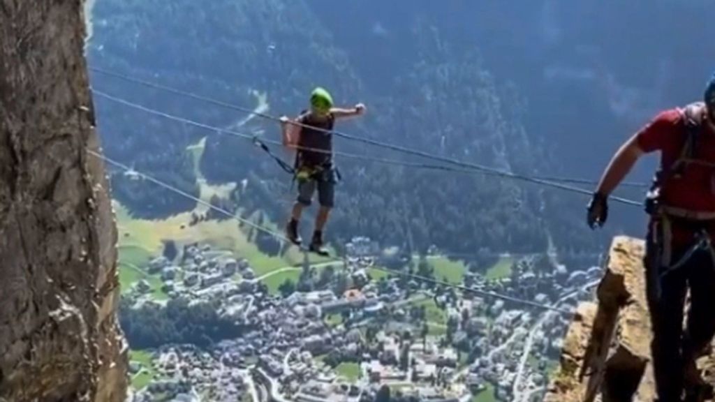 Mr. Boris Bettex and Mrs. Bogna Klimek climbing Via Ferrata Daubenhorn on the 21st of August 2021 in Switzerland. (@viaferrata_helvetica/Zenger)