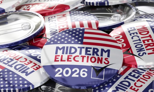 USA midterm elections 2026 round badges - 3D illustration